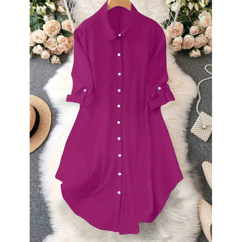 ✨ סגנון יומיומי ונינוח | חולצת נשים רפויה עם כפתורים ושולי א-סימטריים
