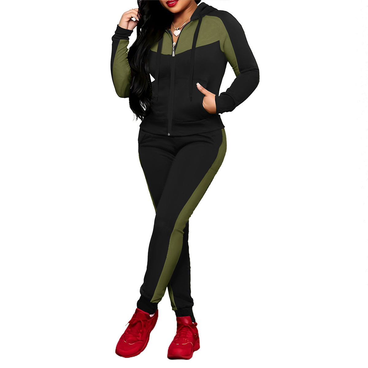 סט טרקסוט לנשים בעיצוב בלוק צבעים, 2 חלקים