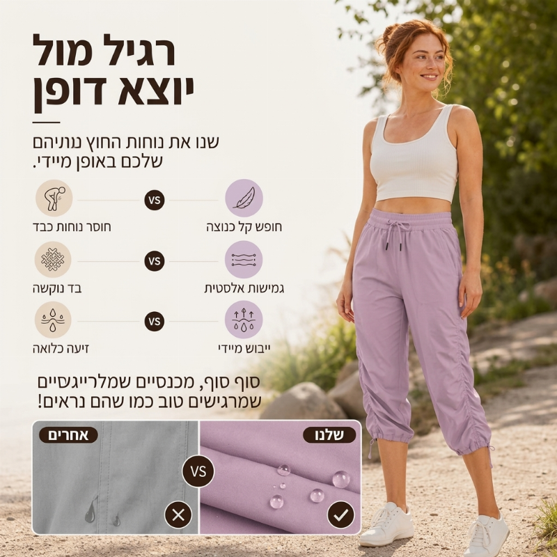 מכנסיים קצרים קלים ומיובשים במהירות לנשים