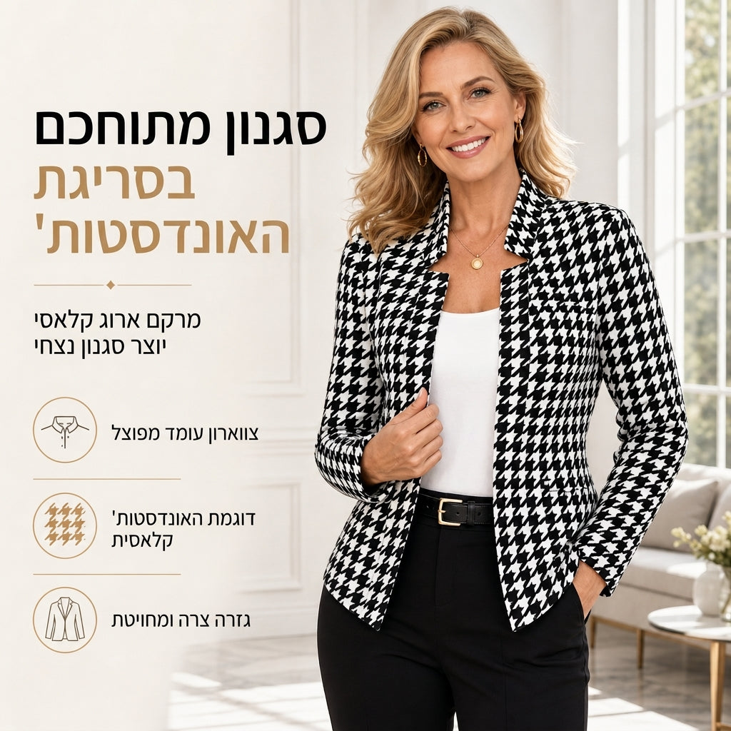 עיצוב שן-כלב חזית פתוחה עם צווארון סטנד מפוצל וחיתוך צר