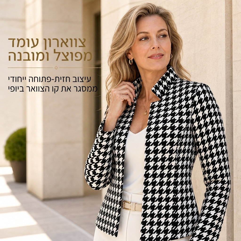 עיצוב שן-כלב חזית פתוחה עם צווארון סטנד מפוצל וחיתוך צר