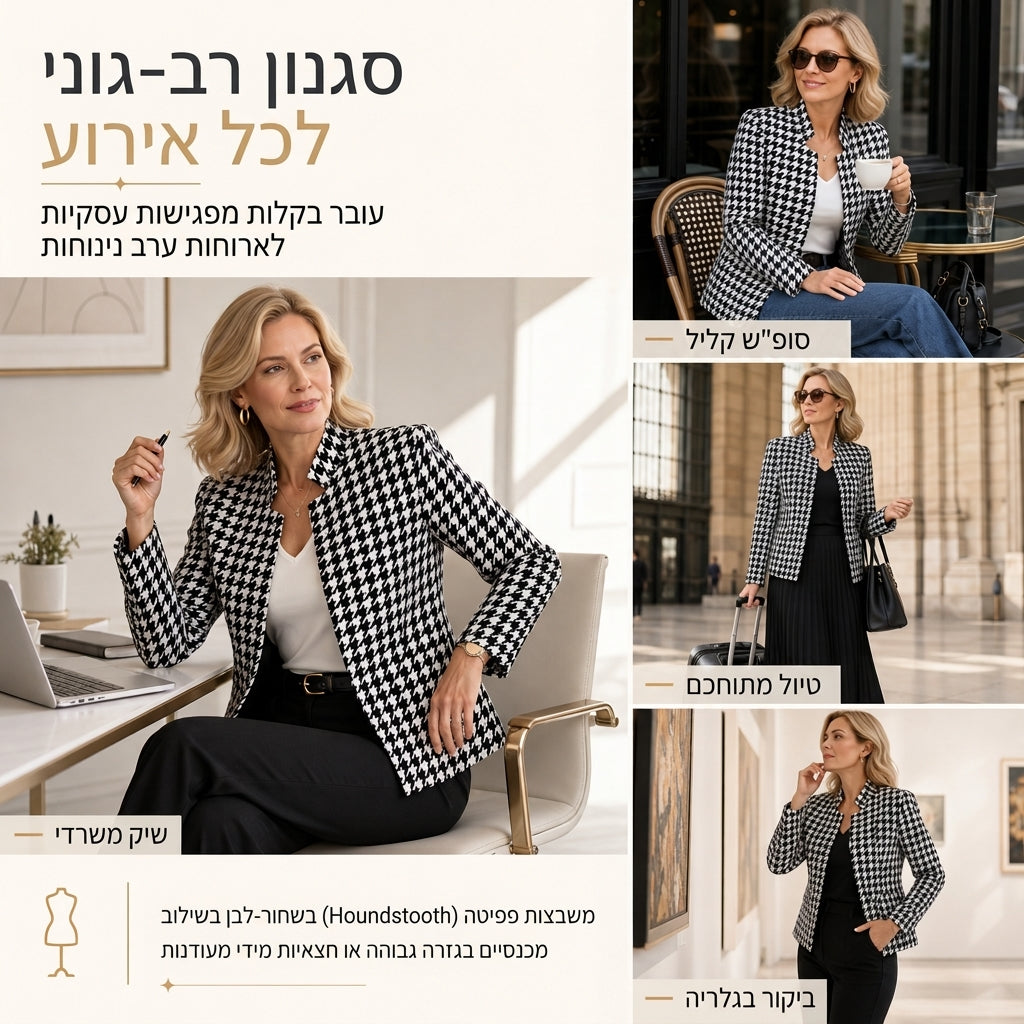 עיצוב שן-כלב חזית פתוחה עם צווארון סטנד מפוצל וחיתוך צר