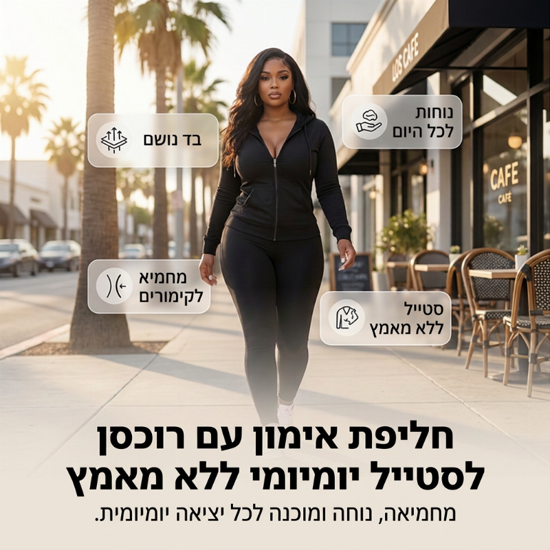 חליפת טרנינג נשים עם כובע ושרוולים ארוכים