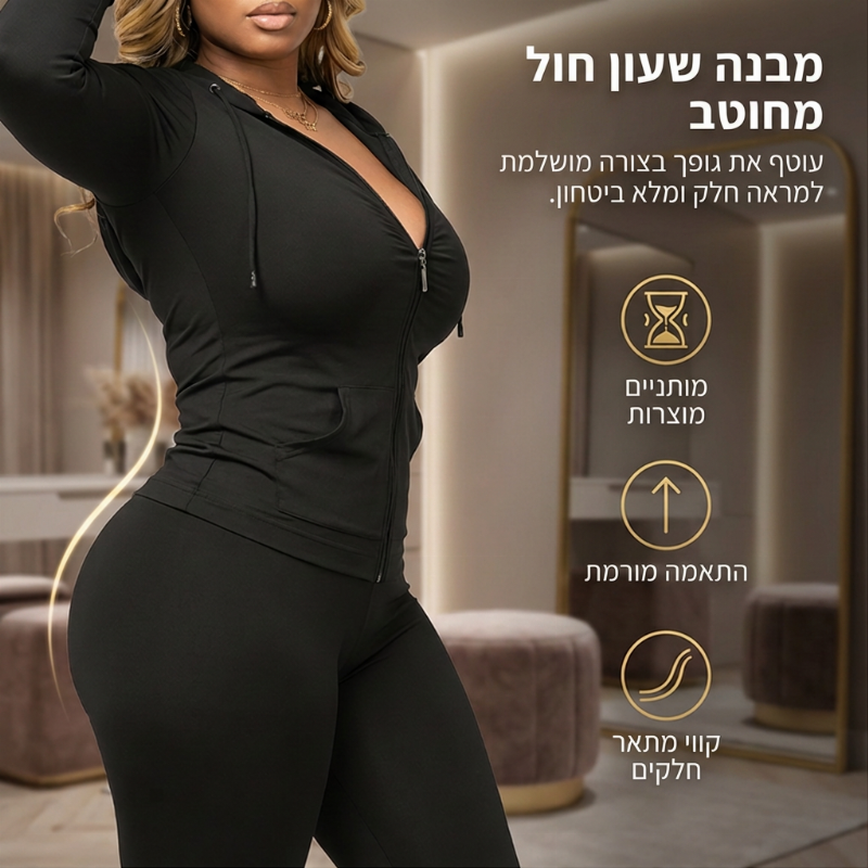חליפת טרנינג נשים עם כובע ושרוולים ארוכים
