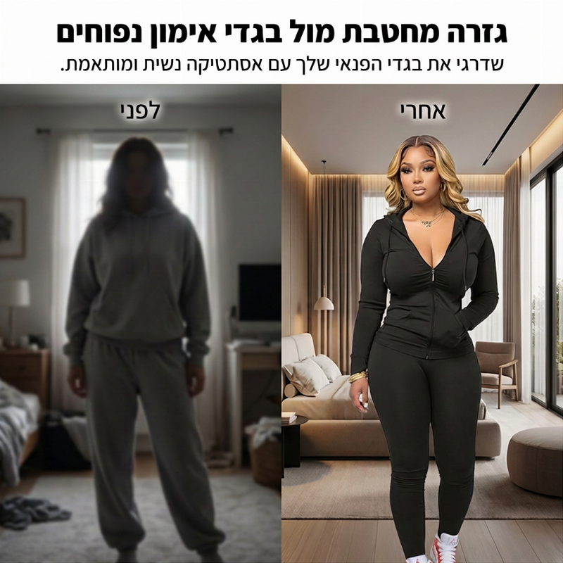 חליפת טרנינג נשים עם כובע ושרוולים ארוכים