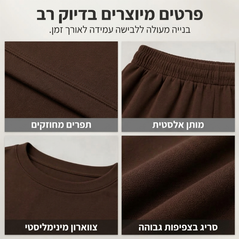 סט שני חלקים לנשים: חולצת צוואר עגול ומכנסיים