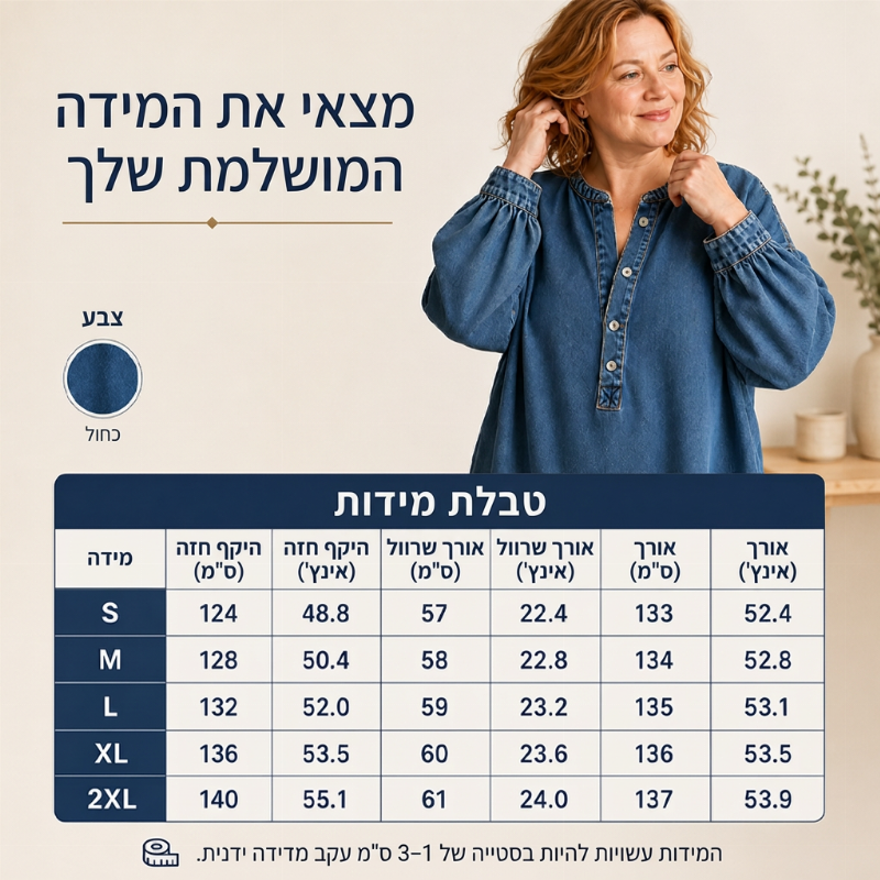שמלת ג'ינס מקסי לנשים עם שרוולי פנס ארוכים