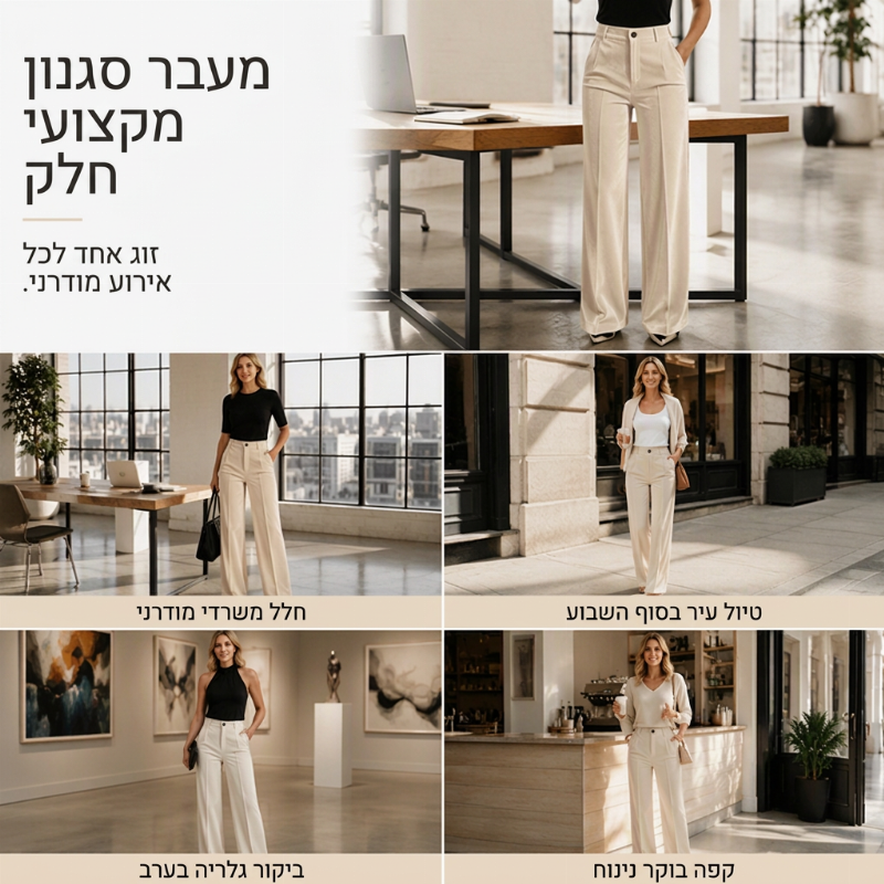 מכנסיים רחבי רגליים גבוהי מותן קז'ואליים מרופפים לנשים