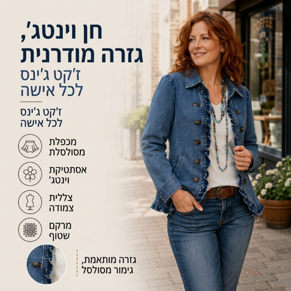 מעיל ג'ינס לנשים עם כפתורים כפולים ותפריטים