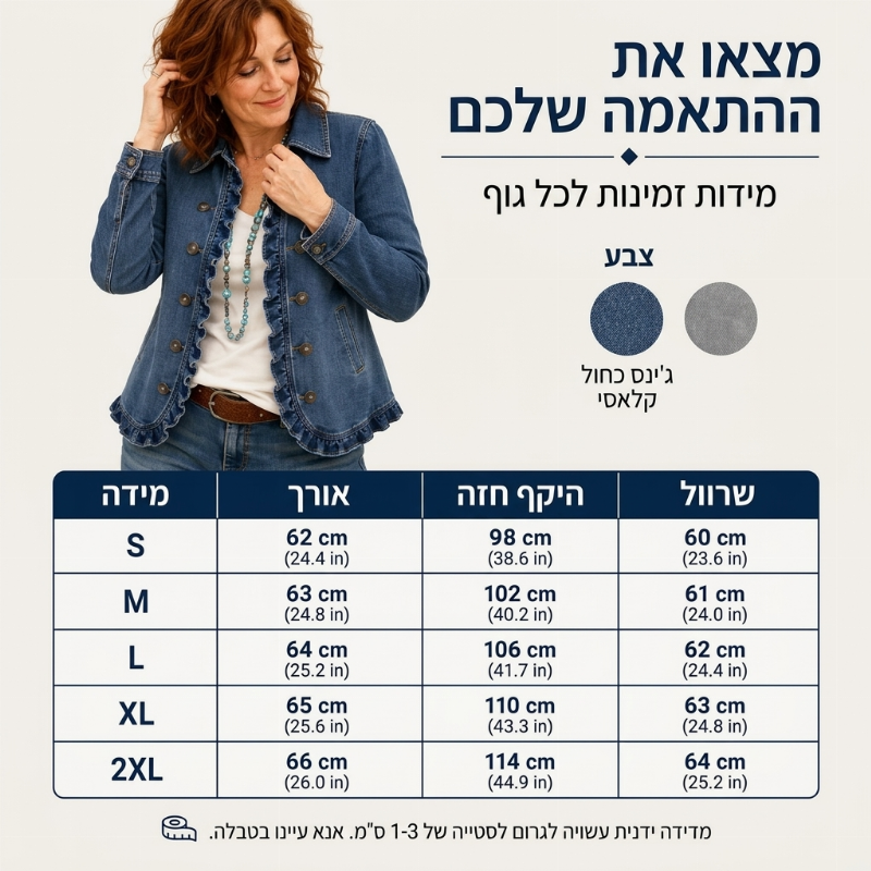 מעיל ג'ינס לנשים עם כפתורים כפולים ותפריטים