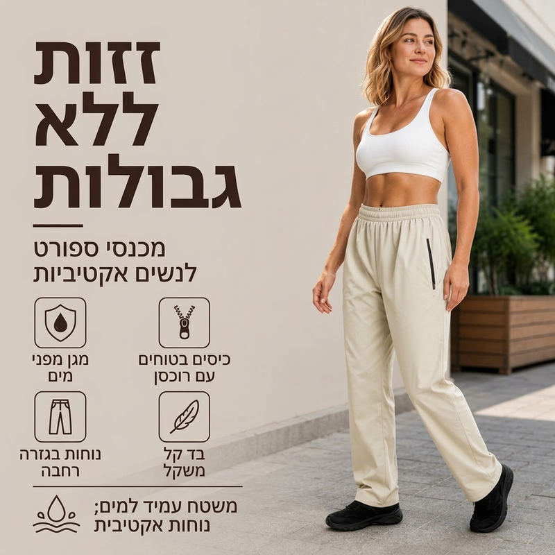 מכנסיים נשיים חיצוניים אטומים למים עם כיסים מרוכסים