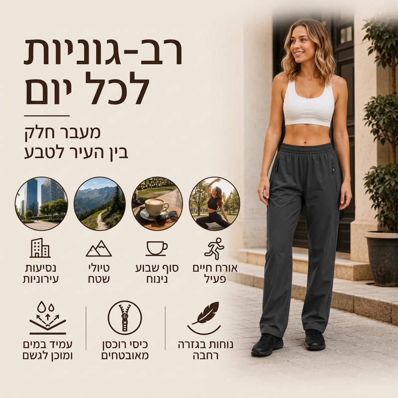 מכנסיים נשיים חיצוניים אטומים למים עם כיסים מרוכסים