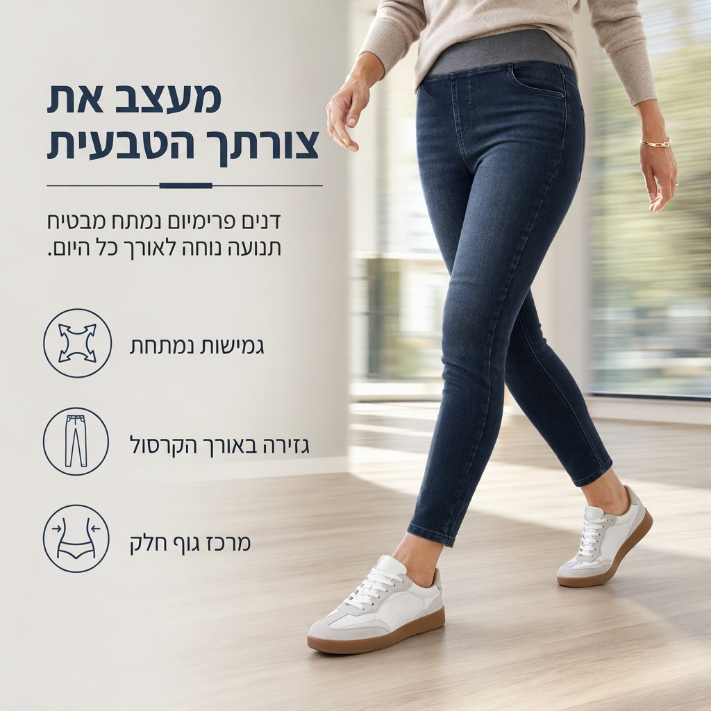 👖 ללא כפתורים, ללא צביטה | ג'ינס נשים במתיחה בגזרה גבוהה עם משיכה קלה