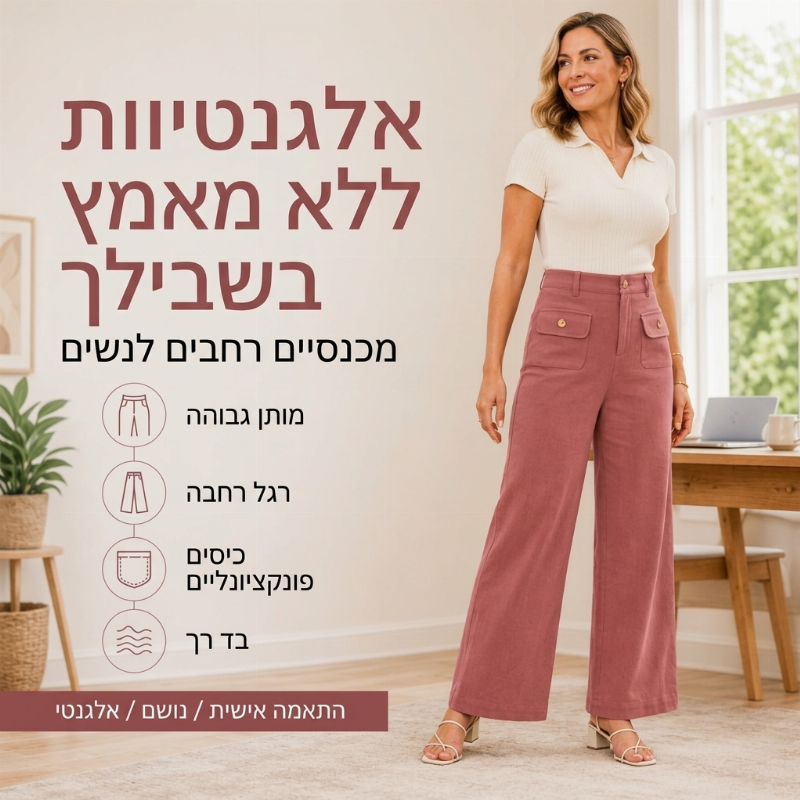 מכנסיים גבוהי מותן עם רגליים רחבות לנשים