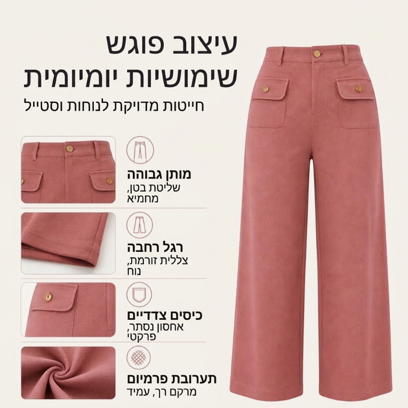 מכנסיים גבוהי מותן עם רגליים רחבות לנשים