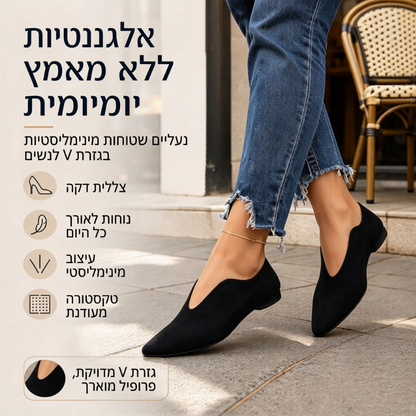נעלי דירות אלגנטיות לנשים עם אף מחודד וחתך V