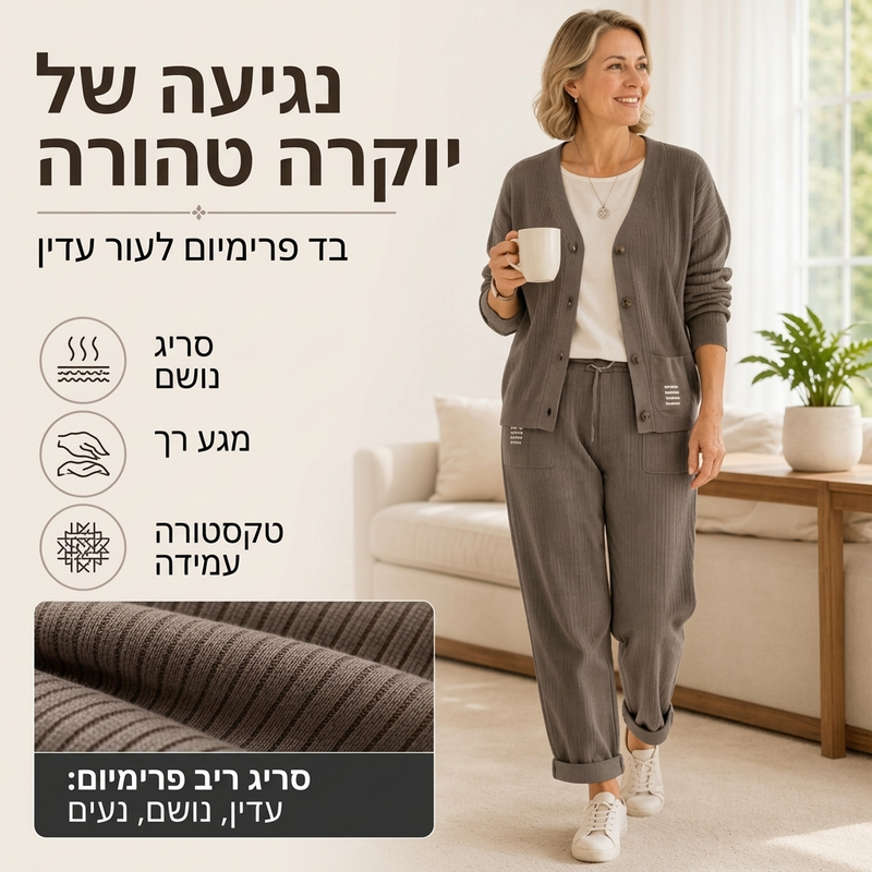סט קז'ואלי מחוט רך למבוגרת, 2 חלקים