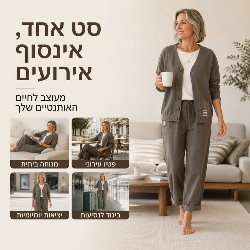 סט קז'ואלי מחוט רך למבוגרת, 2 חלקים