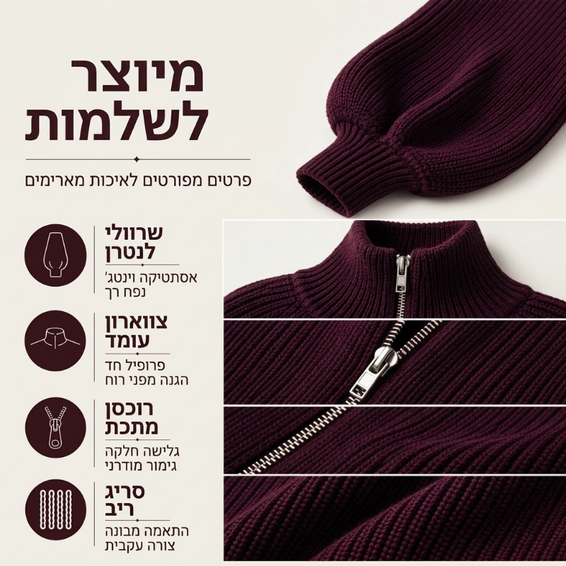 סוודר סרוג עם שרוולי פעמון ורוכלבה לנשים