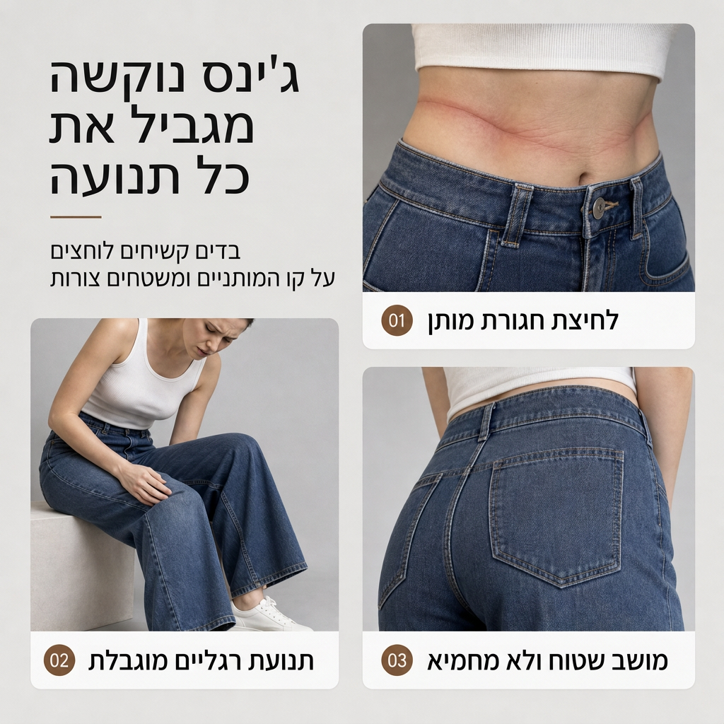מכנסי ג'ינס רחבי רגליים במותן גבוה לנשים