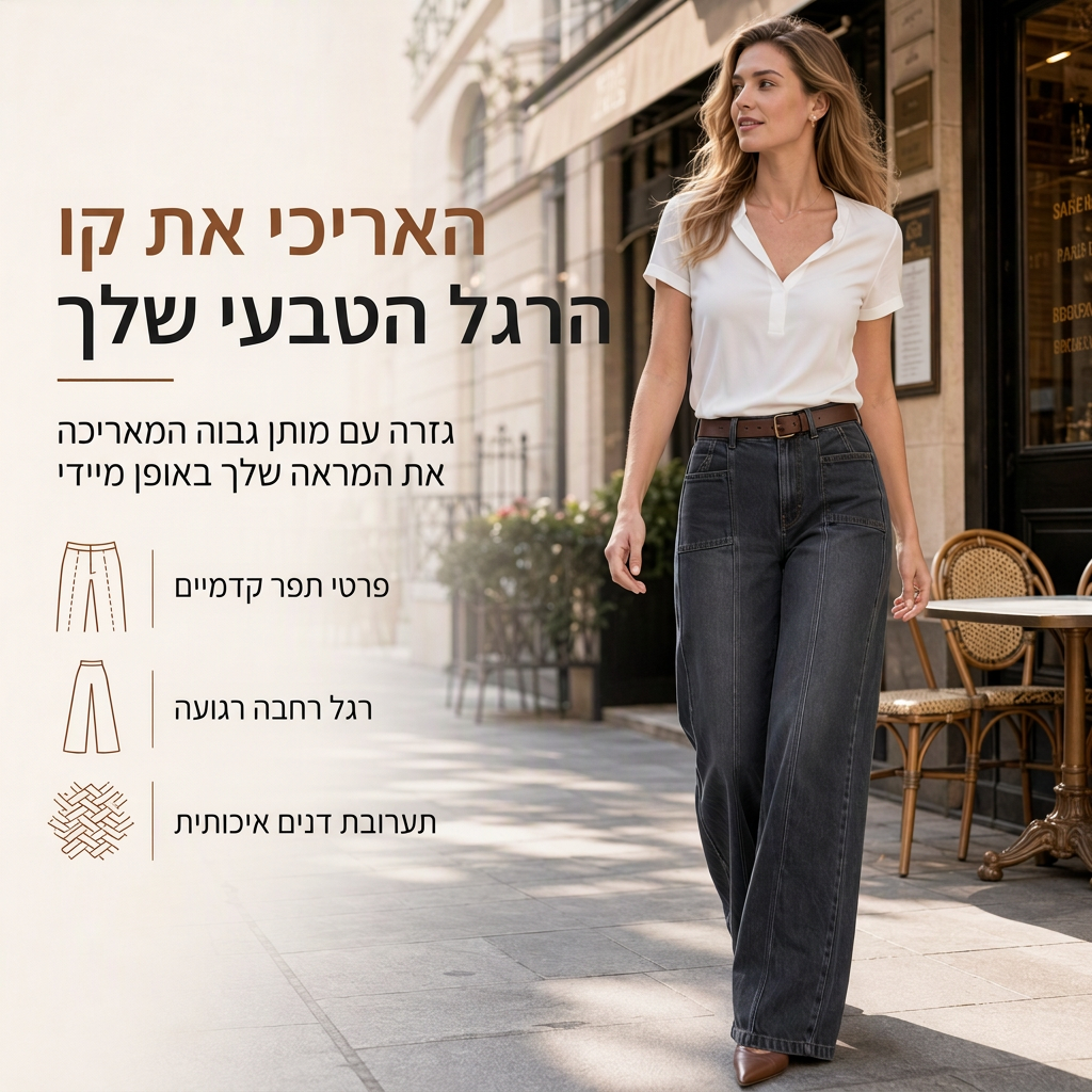 מכנסי ג'ינס רחבי רגליים במותן גבוה לנשים