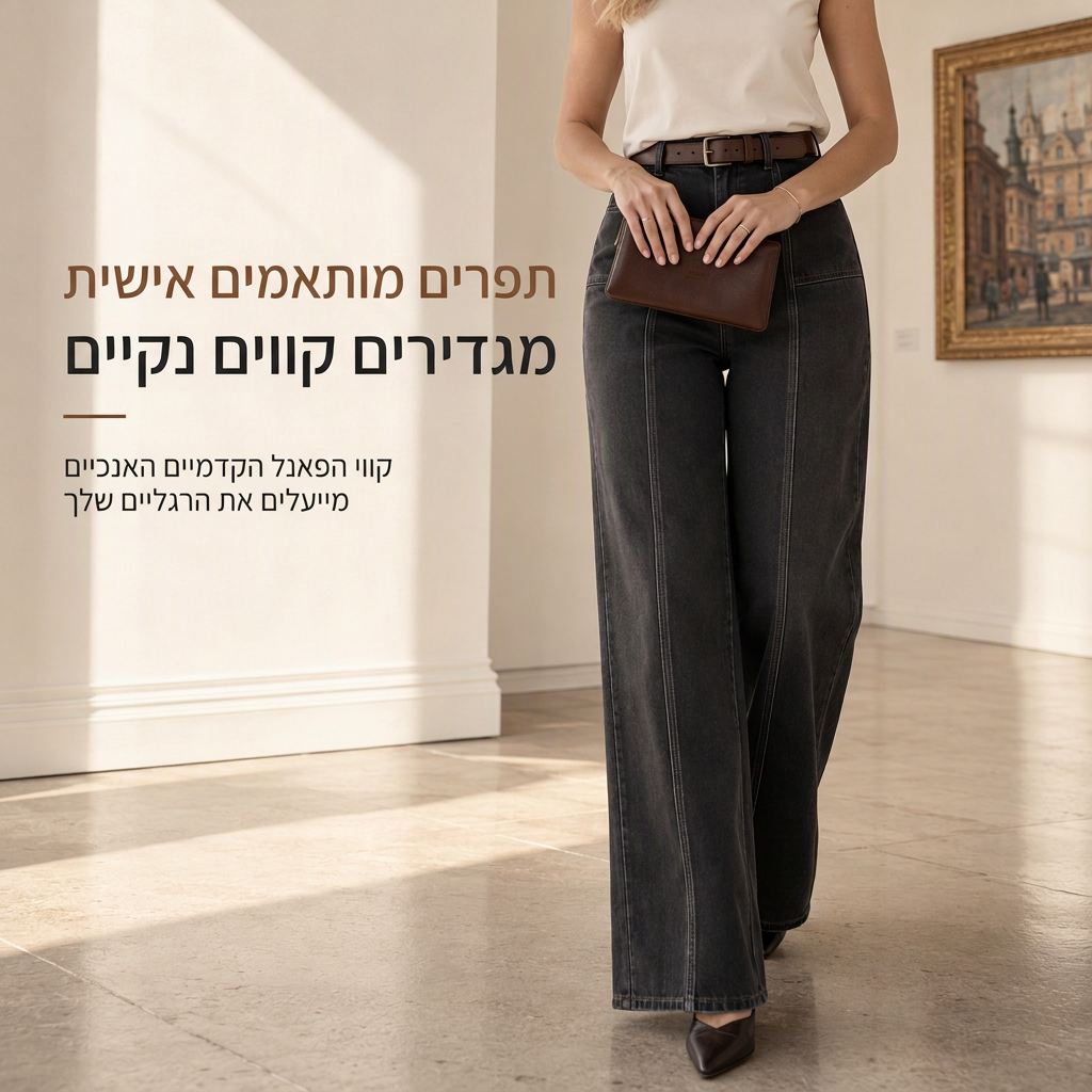 מכנסי ג'ינס רחבי רגליים במותן גבוה לנשים