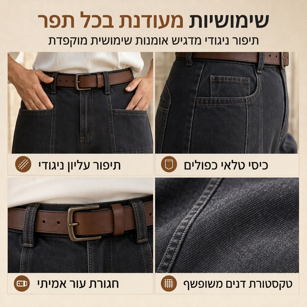 מכנסי ג'ינס רחבי רגליים במותן גבוה לנשים