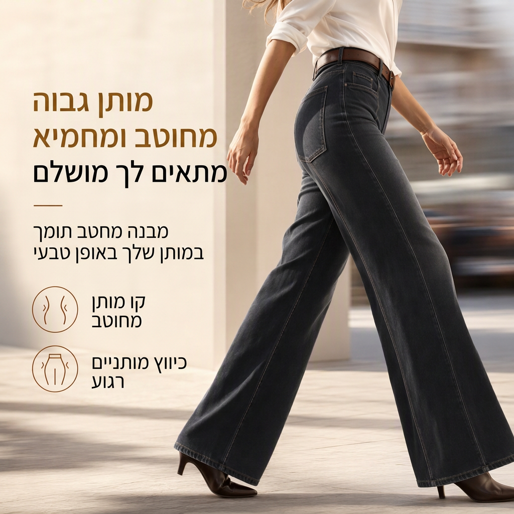 מכנסי ג'ינס רחבי רגליים במותן גבוה לנשים