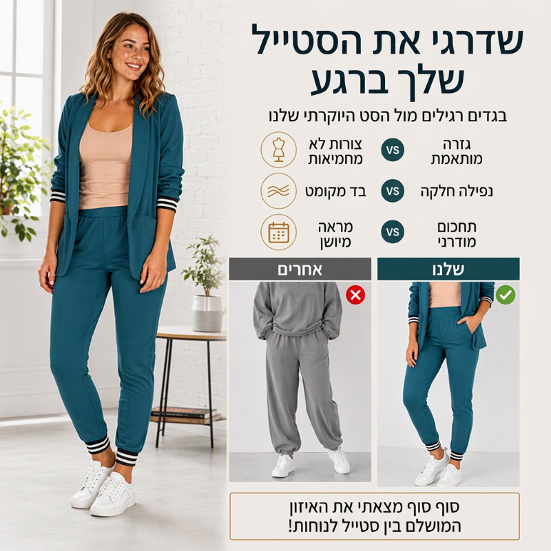 סט נשים בלייזר פתוח חזית ומכנסיים