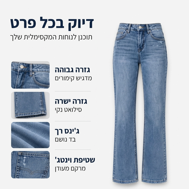 ג'ינס לגזרה גבוהה, נוח ונמתח לנשים
