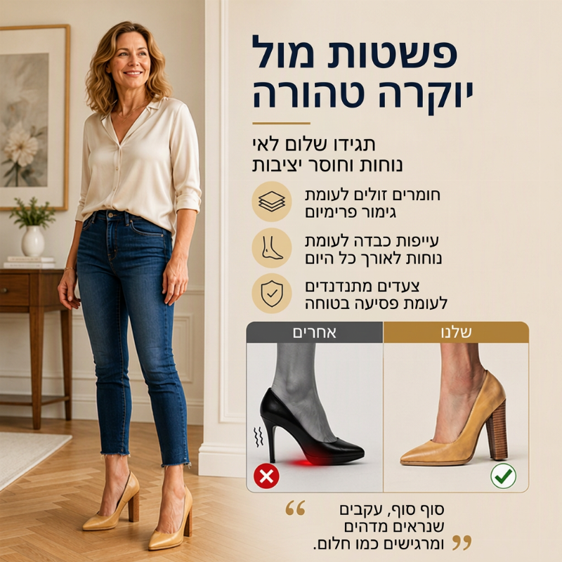 נעלי עקב נשים אלגנטיות עם אצבע מחודדת ועקב נמוך