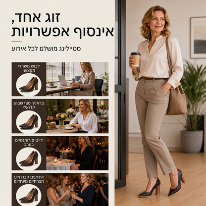 נעלי עקב נשים אלגנטיות עם אצבע מחודדת ועקב נמוך