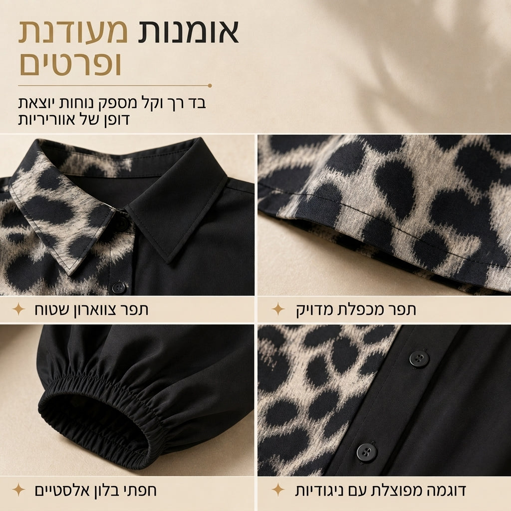 🖤מבצע בלאק פריידי: 50% הנחה🖤 🐆שמלה מיני לנשים עם דפוס נמר, טלאים מנוגדים, שרוולים ארוכים, עם חגורה